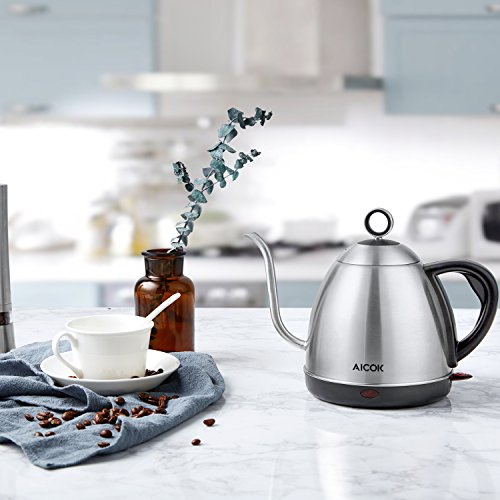 Electric Kettle, AICOK Electric Gooseneck Kettle, Pour Over Kettle for Coffee or Tea, 1L Fast Heating Stainless Steel Water Kettle with Boil Dry Protection & Automatic Shutoff, 1000W - Thumbnail 4