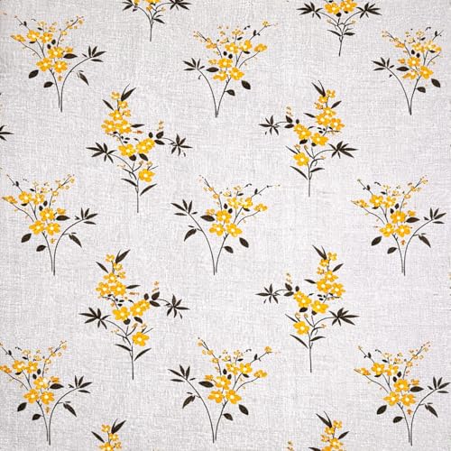 Image of Designer Floral Printed Flat Bedsheet for Double Bed 200tc to 220tc | Ultra Soft Cotton Fabric | King /Queen Size Top Sheet with 2 Matching Pillow Covers - 228 x 228 Cm, Grey Yellow