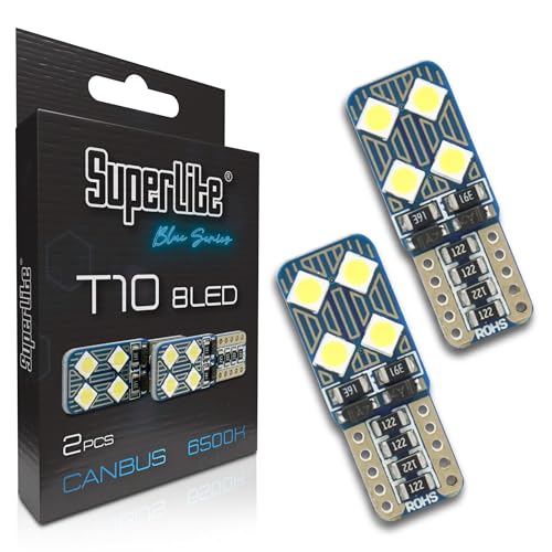 Superlite Set de 2 Bombillas T10 de 8 Leds de la Gama Blue Series Tecnología CanBus y Temperatura de Color de 6500K Ideal para Coche y Camión