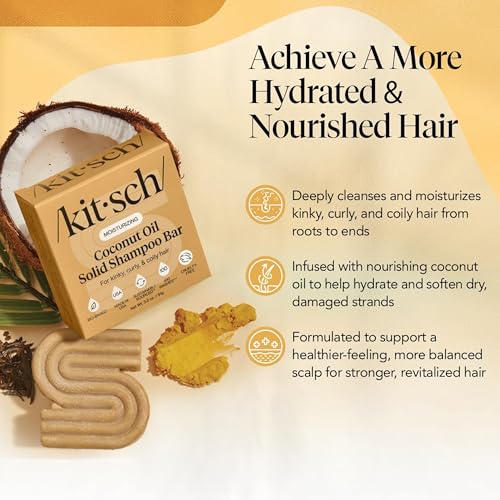 Image of Kitsch Coconut Oil Shampoo Bar Soap - Curly Hair Shampoo - 3.2 oz | Hydrate & Soften Dry Damaged Hair - Safe Moisturizing Shampoo for Color Treated Hair - Paraben, Silicone & Sulfate Free