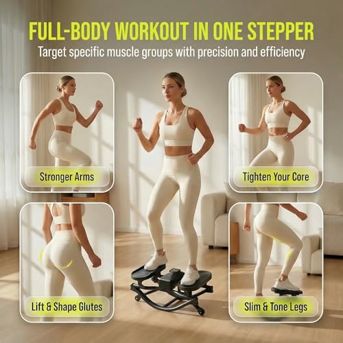 Image of Rocking Stepper, Portable Home Fitness Rock Stepper Side to Side with Digital Display & Elastic Rope, 320LBS Capacity, Aerobic Workout for Leg & Glute Training, Home Office Apartment Use (Black)