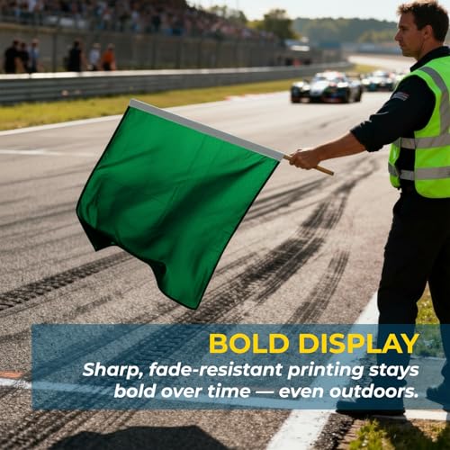 Image of AGAS Official Auto Racing Flags Set - Set of 7-24 x 30 inch Printed Single Sided on Heavy Duty Nylon - Mounted on 30 inch Natural Wood Pole - For Race Car Sports Event