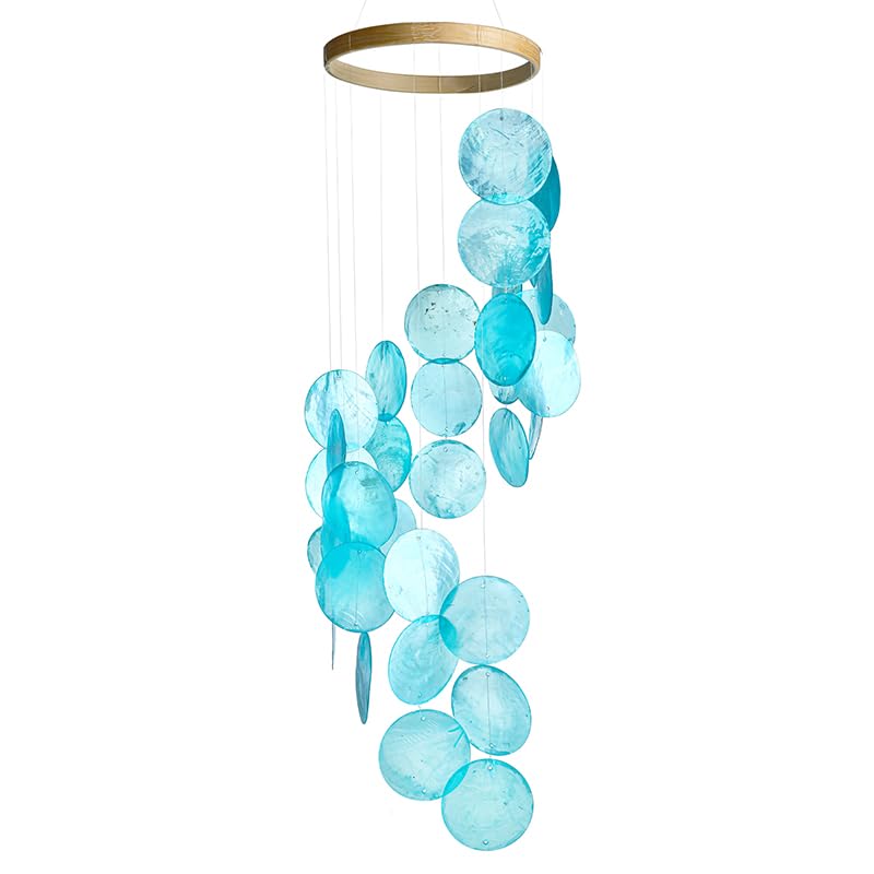 YUFENG Wind Chimes Outdoor Decor, 17'' Ocean Blue Capiz Shell Metal Windchime for Outside Garden Yard Home, Soothing Sound Decorative Wind Bell Memorial Ornament for Christmas Tree Gift