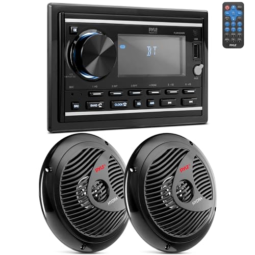 Pyle Boat Bluetooth Marine Stereo Receiver - Marine Head Unit Double DIN Stereo Receiver Power Amplifier & Speaker Kit - Hands-Free Calling, AM/FM/MP3/BT/USB/AUX - Remote, Speakers - Pyle PLMR2DNBK by Pyle - Used condition - US$56.80
