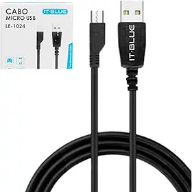 Cabo Micro USB V8 de Carregamento e Dados, 1 Metro, 2.4A, Preto