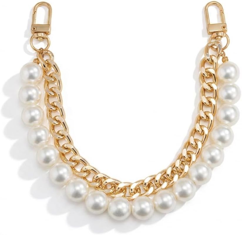 YOJO Bag Purse Charm Chain for Handbags, 14mm Pearl Bag Charm with Chunky Metal Chain, Purse Strap Extender Replacement for Handbags Crossbody Shoulder Bag (Gold)