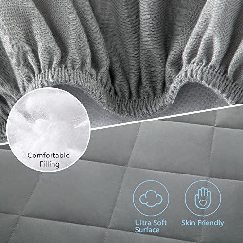 Tillyou Cloudy Soft Pack And Play Sheet Quilted, Breathable Thick Play Yard Playpen Sheets, 39"X27"X5" Fit Mini/Portable Crib Mattress Pad Pack N Play Mattress Pad, Charcoal Gray #TOP3