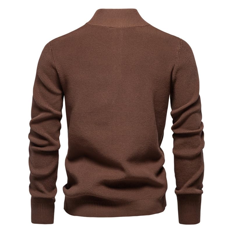Men's Stand Collar Sweater Button Neck Thermal Sweater Tops