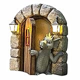 Hof-Drachenskulptur, Wanddekoration, schöne Kunstharz-Gartendrache, Kleiner Drache, der aus der Haustür schaut, Kunstfiguren Nicht echt LED-Licht, Dekoration für Terrasse und Hof