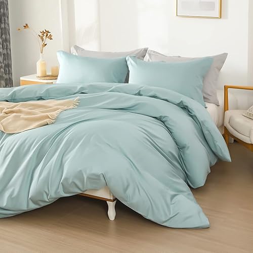 Miniatura 4 de homebox Juego de funda de edredón de algodón, 100 % algodón egipcio, color verde salvia, tamaño Queen, juego de funda de edredón transpirable y
