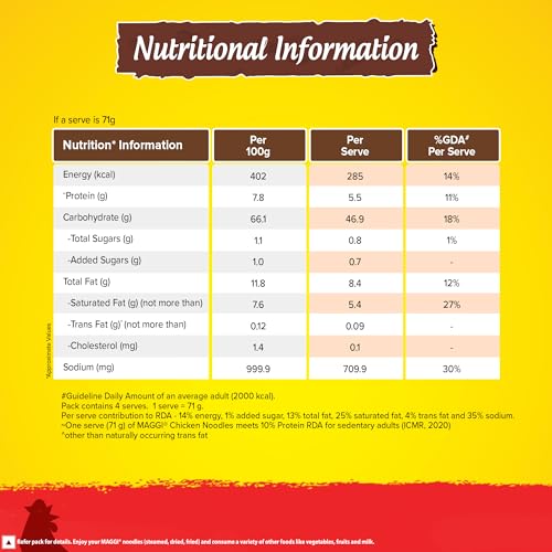 Image of MAGGI 2-Minute Chicken Instant Noodles with Great Taste & Aroma, Protein in Every Serve, Ready to Cook Noodles, 284g /304g (weight may vary) (Pack of 2)