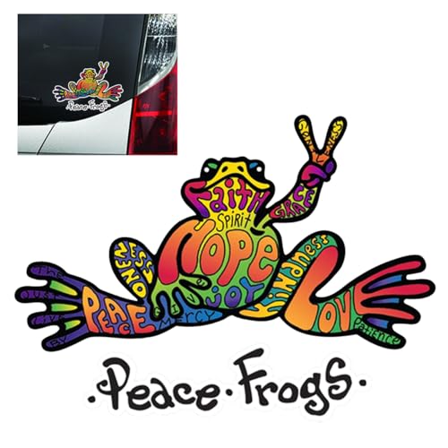 Image of smilfuy Peace Frogs Car Sticker Decal, Vinyl Car Outdoor Rated Peace Sign Sticker, Peace Frogs Car Bumper Sticker, Suitable for Windows, Bumpers, Laptops or Crafts (Multicolor Frog)