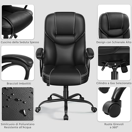 Chaise de bureau présidentiel ergonomique en simili cuir noir réglable Yaheetech - 5