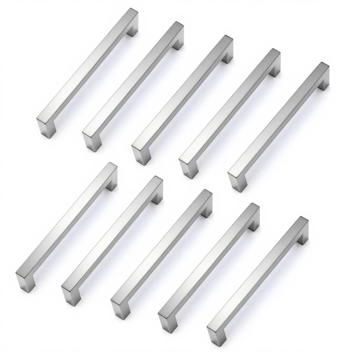 Drenky 10 Pack Square T Bar Handles Silver Brushed Stainless Steel Drawer Handles with Screws for Drawers Cupboards Cabinet Hole Center 160mm