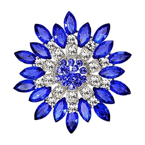 Polytree Women Flower Crystal Rhinestone Brooch Pins Wedding Bridal Gift (Royal Blue) Cover