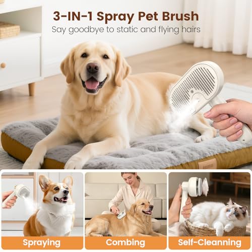 Glendan Pet Steam Brush for Dogs & Cats, 3-in-1 Self Cleaning Shedding - Image 2