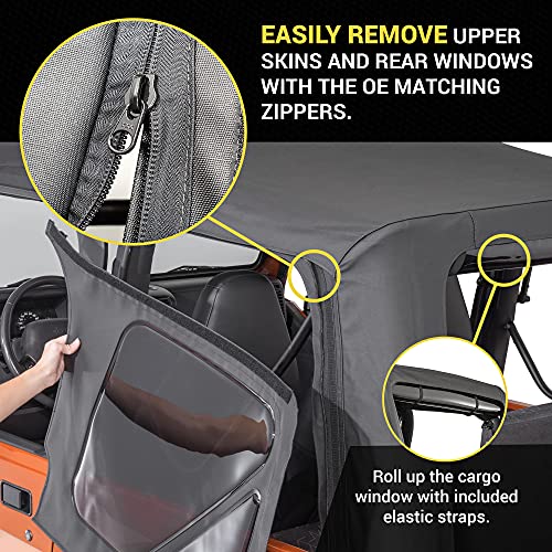 Image of TACTIK Fabric Only Replacement Soft Top - Fits Jeep Wrangler TJ 1997-2006 - Custom-Fit Fabric Roof with Removable Side and Back Window Jeep TJ Soft Top Jeep TJ Top Cover (With Door Skin Black Diamond)