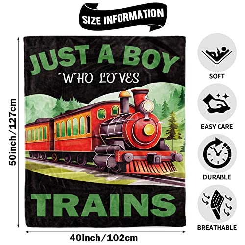 Just A Boy Who Loves Trains Blanket for Boys Train Throw Blankets Gifts for Kids Gift for Train Lovers Soft Cozy Lightweight Flannel Fleece Train Blanket Throw for Sofa Couch All Season 100x130CM - Image 2