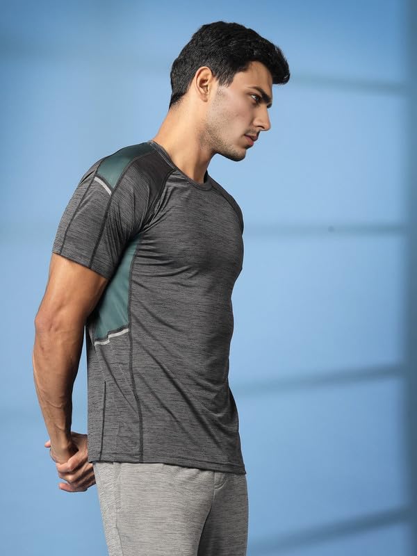 Image of CHKOKKO Men's Quick Dry Half Sleeve Regular Fit Lightweight Round Crew Neck Active Sportswear Gym T-Shirt for Workout Training Running and Fitness Activities Dark Grey S