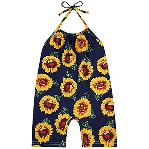 Zerototens Baby Girls Summer Sleeveless Backless Sling Jumpsuit 1-6 Years Watermelon Printed with Pockets One Piece Romper Toddler Infant Newborn Bodysuit Kids Onesies Outfits Playsuit Yellow Cover