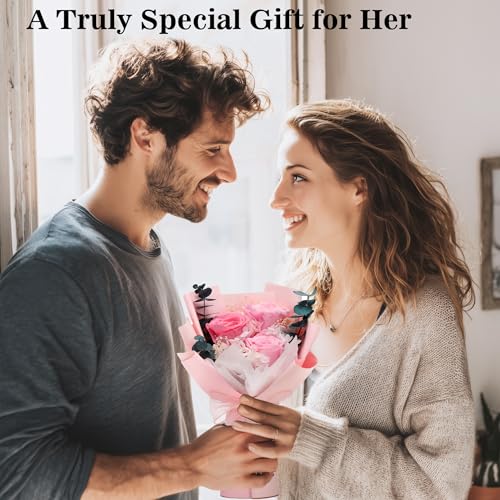 Image of Flower Bouquet Gifts for Her, Flowers for Delivery Prime, Preserved Roses Flower Gifts for Women, Valentines Flowers, Mom Gifts from Daughter Son, Birthday Gifts, Real Roses,Pink Roses