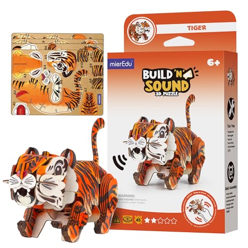 mierEdu Soundwunder Puzzle 3D Tiger fascinant avec module sonore pour enfants, favorise la motricité fine et la patience