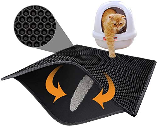 Pieviev Cat Litter Mat Double Layer Waterproof Urine Proof Trapping Mat 1 Pack (Black, 30x24 Inch (Pack of 1))