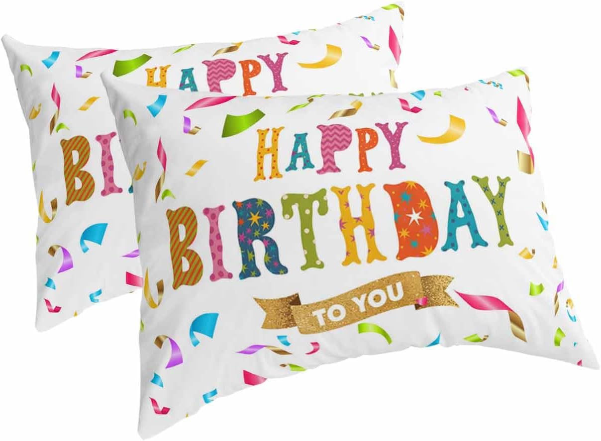 Happy Birthday to You King Pillow Cases Set of 2 - Microfiber Bed Throw Pillow Covers, Colorful Geometric Decorative Lumbar Pillow Cover with Envelope Closure for Sofa/Travel