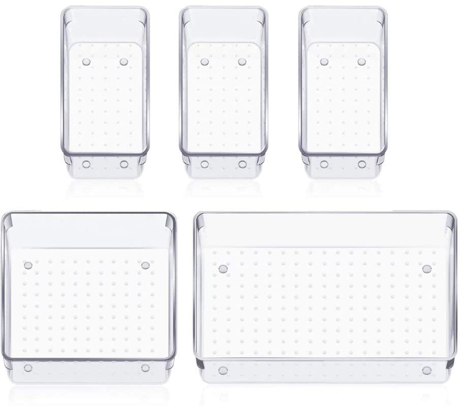 RABBONIX Drawer Organizer Storage Bins With Various Size for Kitchen, Office, Bathroom, Vanity Makeup Organiser (05 Pcs Set, Transparent) (B09RKSGQC9) Amazon Price History, Amazon Price Tracker