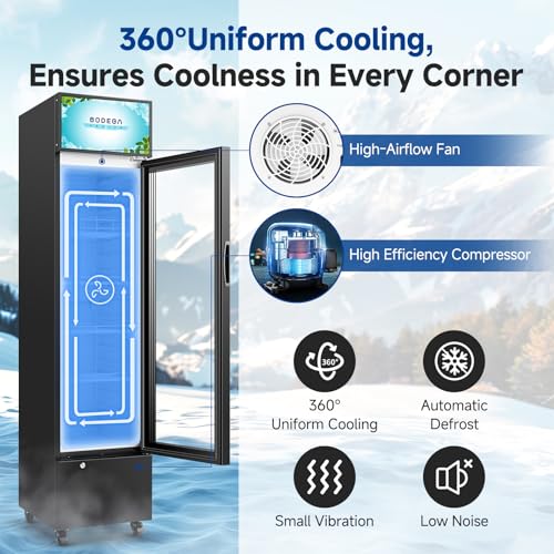 Image of BODEGACOOLER Commercial Refrigerators, Drink Fridge with Glass Door, Tall Beverage Cooler, Single Door Display Refrigerator, for Beer, Soda, 7.71 Cu.ft Capacity