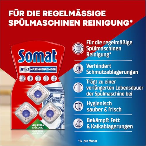 Somat 5in1 Maschinenreiniger (3 Spülgänge), Anti-Kalk Spülmaschinenreiniger für monatlichen Gebrauch, Reinigungs-Tabs für die Spülmaschine für längere Lebensdauer, ohne extra Spülgang 2