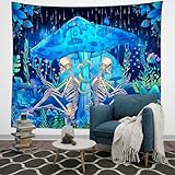 vavalad Mushroom Skull Tapestry Vintage Plants Tapestry Moon Garden Galaxy Tapestry Skeleton Tapestries for Bedroom Living Room Decor