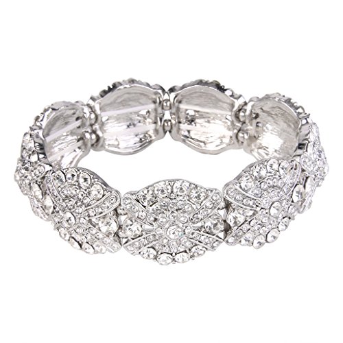 EVER FAITH Women's Austrian Crystal Stunning Flower Knot Elastic Stretch Bracelet Clear Silver-Tone