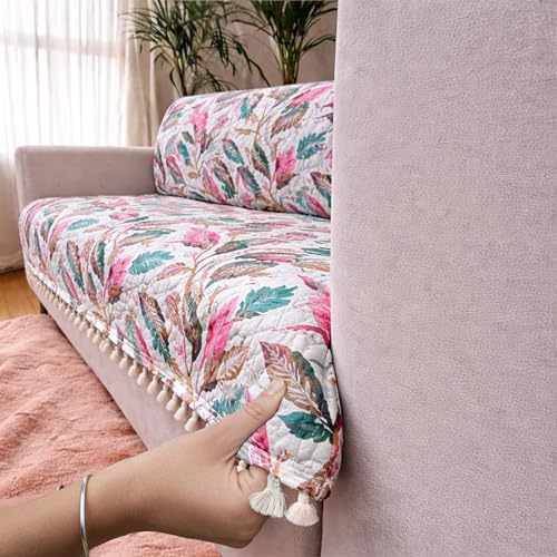 Image of Homerz Premium Printed Quilted Velvet Sofa Slip Cover Protector with Tassels, Sofa Mat, Exact Size, Antislip Cover (Multileaf, 7 (3+2+2) Seater, Full)