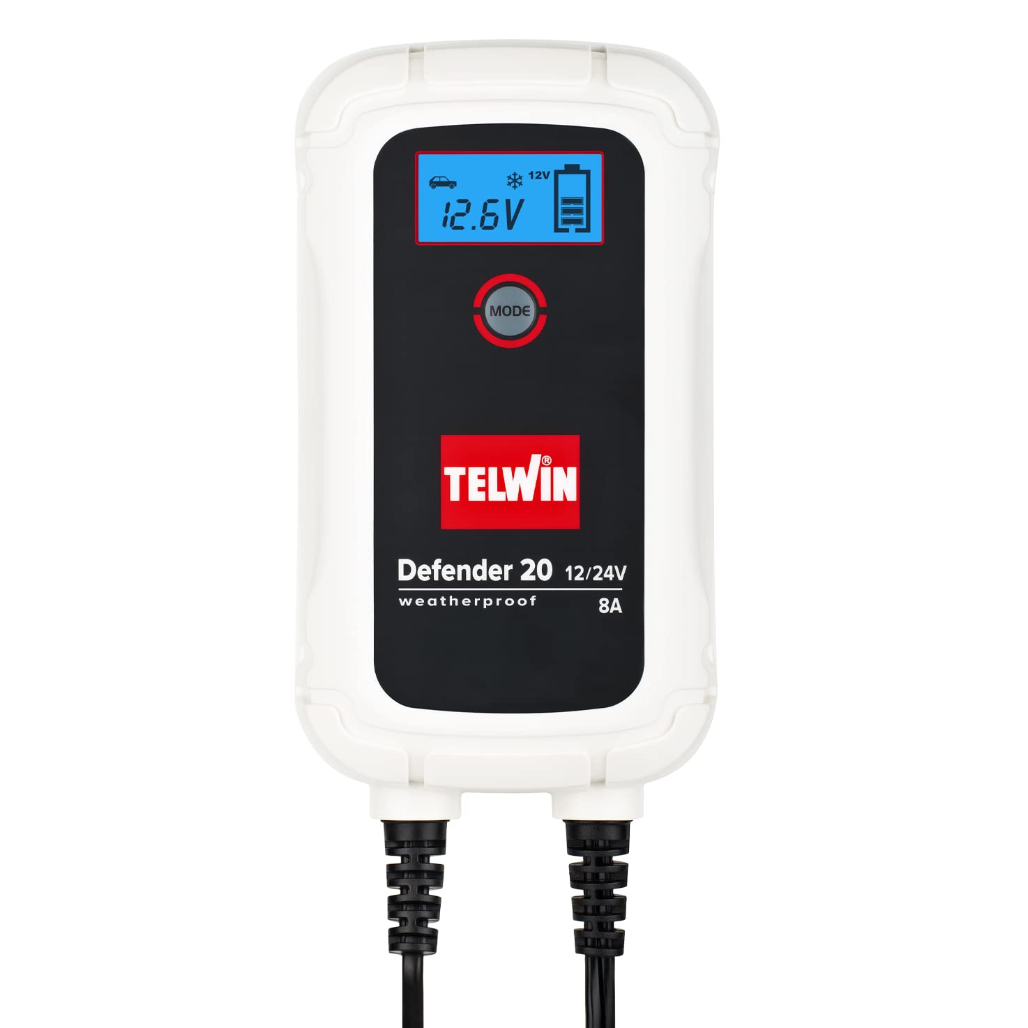Telwin 807608 Defender 20 Cargador y Mantenedor Electronico para Baterias de 12/24V, Pantalla LCD