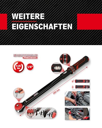 KS Tools Ratschen Drehmomentschlüssel 1/4 Zoll Drehknopf ERGOTORQUEprecision 516.1412 I 5-25 Nm I...