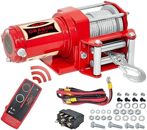 DRAGON WINCH - Verricello Elettrico Maverick 12V 2500 lbs (1133 kg) Cavo in Acciaio 10m per Aratri, Quad, ATV e UTV incluso telecomando senza fili + accessori per verricello