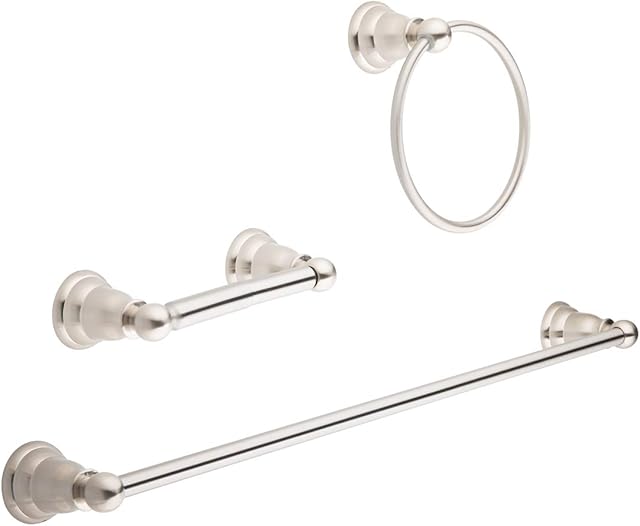Amazon Basics AB-BR841-SN Bathroom Hardware Set, 3 Piece, Satin Nickel