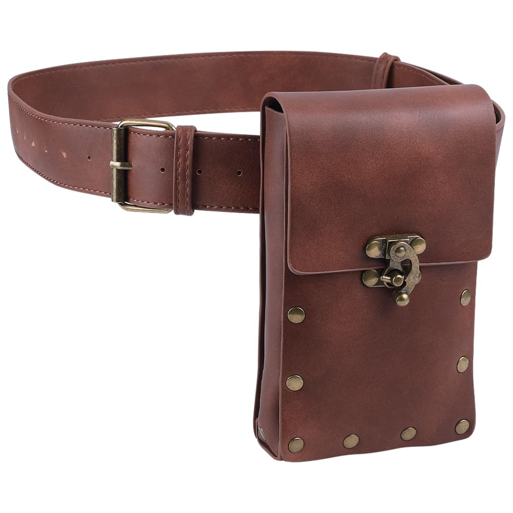 GORGECRAFT Marsupio Medievale Set Marsupio Vintage Fondina per Borsa Cellulare con Chiusura In Lega In Similpelle Custodia A Portafoglio Da Viaggio Festival Costumi Cosplay, Sella Marrone