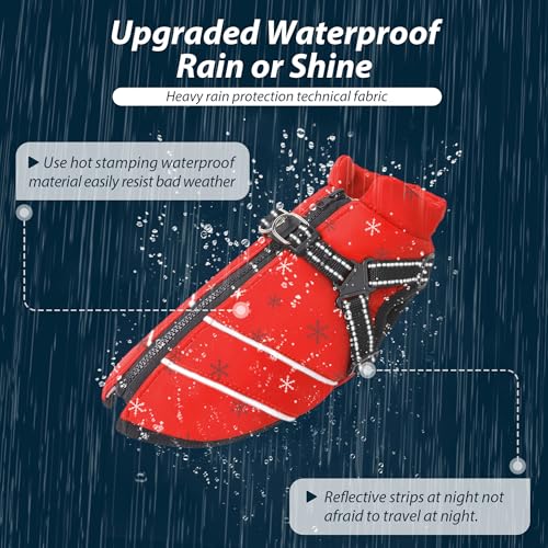 Mitili Warme Hundemantel Wasserdicht mit Geschirr, Reflektierend Hundejacke Winter für Kleine und Mittlere Hunde, Winddichte Hunde Wintermantel, Outdoor Hundeweste (Schneeflocke, M)