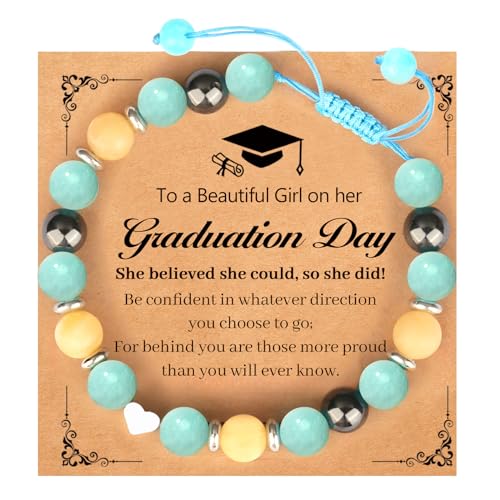 Image of Natural Stone Bracelet as Mothers Gifts for Women and Graduation Gifts, Heart Bracelets as Birthday Gifts for Teen Girls with Message Card