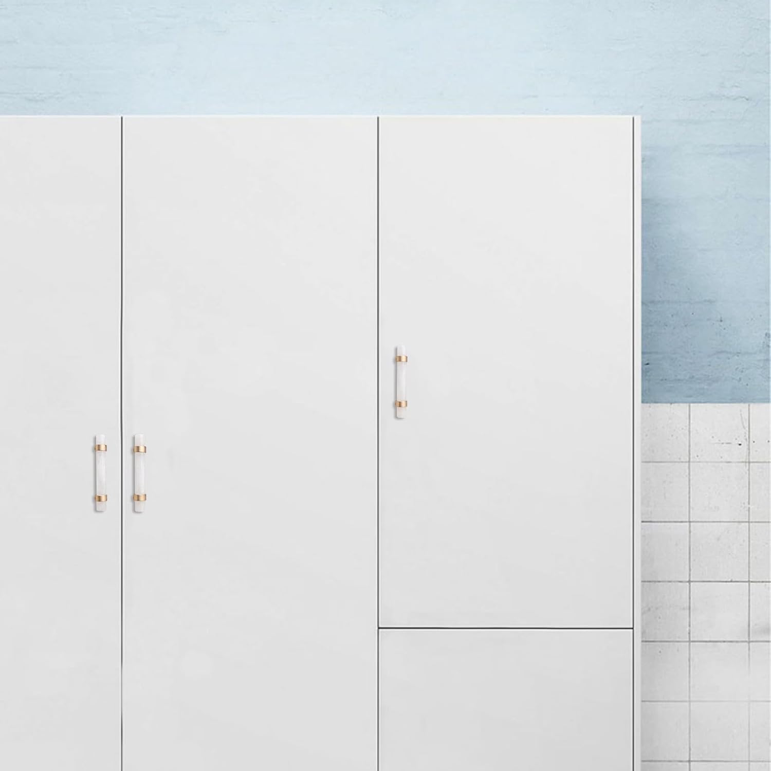 mookaitedecor Set of 2 Brushed Brass with Rock Quartz Crystal Drawer Knobs, Kitchen Cabinet Handles Pulls Door Knobs for Dresser Cupboard Hardware, 5.9 Inches