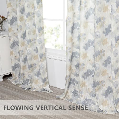 Image of MYSKY HOME Floral Curtains 84 Inch Long for Girls Bedroom, Yellow Curtains for Living Room, Farmhouse Country Light Filtering Grommet Semi Sheer Natural Drapes Grey Colorful Design W52, 2 Panels