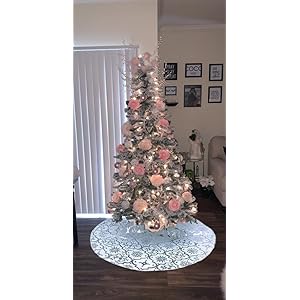 White christmas tree skirt 48 inches large red flannel tree mat with gilded christmas patterns skirt for xmas tree holiday party decorations indoor outdoor with 1 christmas stocking white  urban country home decor