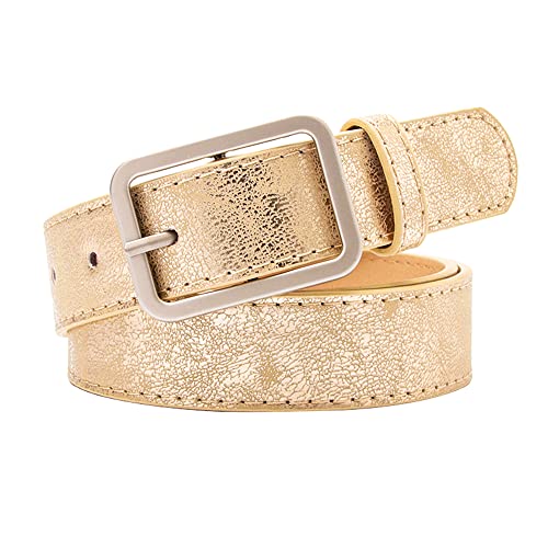 Women Genuine Leather Belts, Shiny Gold Silver Leather Belt for Club Party Jeans Pants Dresses