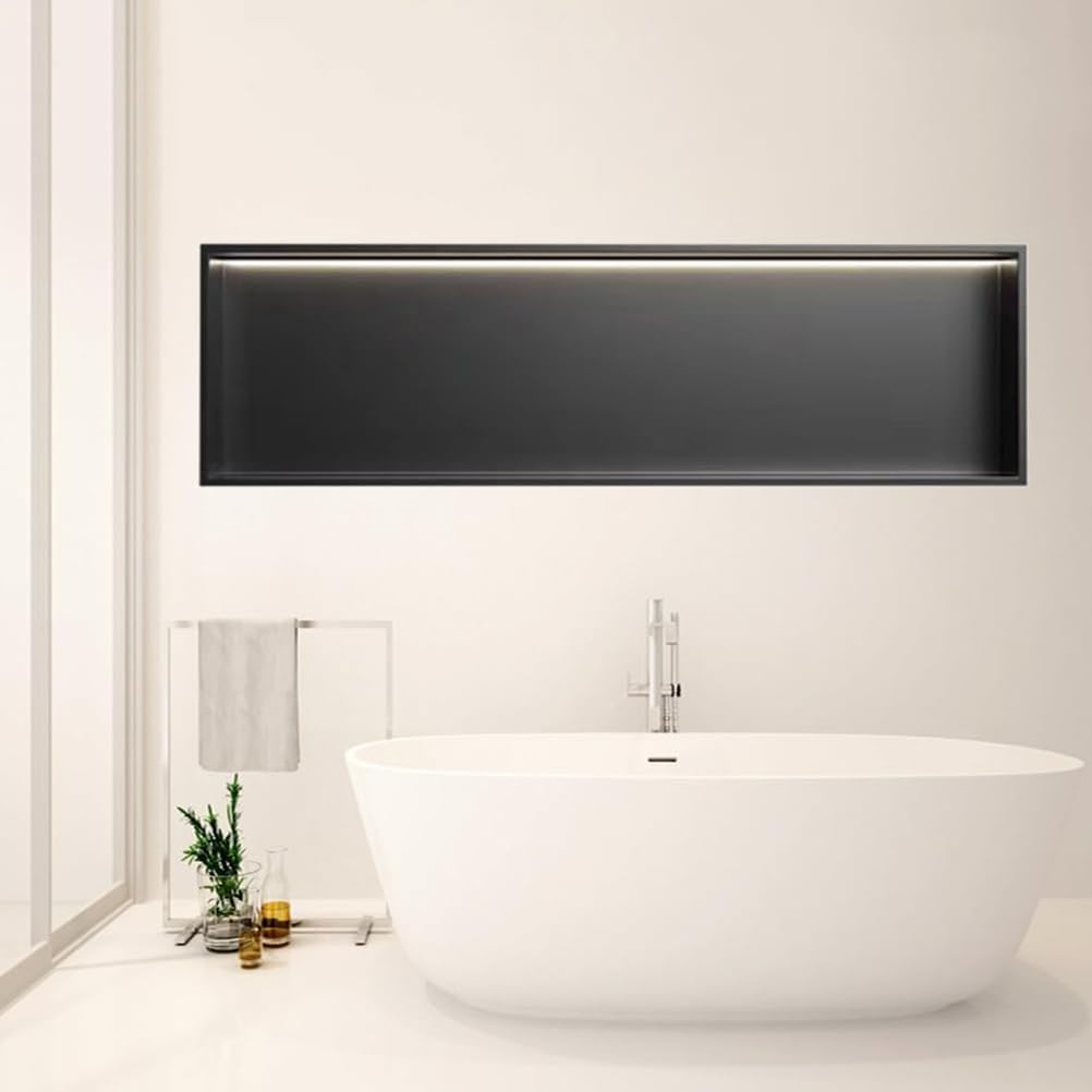 Generisch Wandnischen-Organizer aus Edelstahl mit LED-Beleuchtung – Einbauregal für die Dusche im Badezimmer, Schwarz (70 x 28 x 12,5 cm) – Stilvolle und platzsparende Lösung