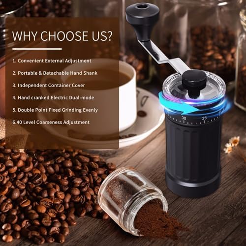 Manual Coffee Grinder with 40 Adjustable Settings - Portable Cordless Conical Burr, 35g Capacity, Washable Container, Black - 3