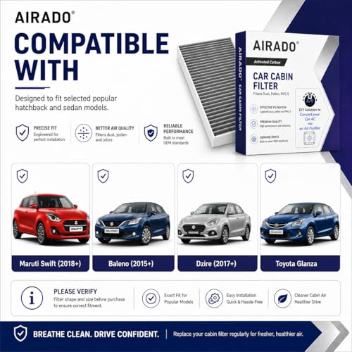 Image of Car Cabin Air Filter with Activated Carbon | AC Filter for Maruti Suzuki Swift (2018+),Baleno (2015-2023),Dzire (2017+) Toyata Glanza | PM2.5 Dust Protection | Easy DIY Installation, Pack of 1