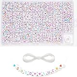 1400 Pieces 4x7mm White Round Acrylic Alphabet Letter Beads A-Z Heart Pattern Beads and Crystal Line for Jewelry Making Bracelets Necklaces Key Chains