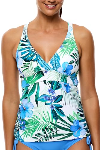 Next by Athena Women's Aloha Lunge Sport Tankini Swimsuit TOP, White, 36D